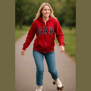 Women's GAP Red Navy Blue Full Zip Hoodie Sweatshirt Size S